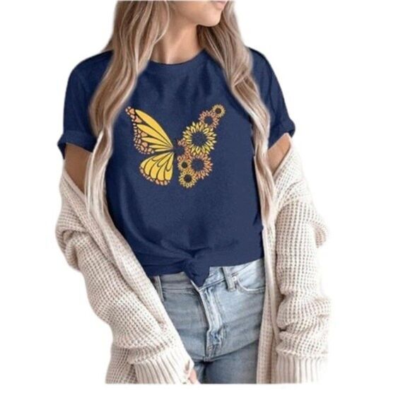 Tops - Women’s Fall Hello Sunshine butterfly Shirt Daisy Heart Shirts Casual Tee M.